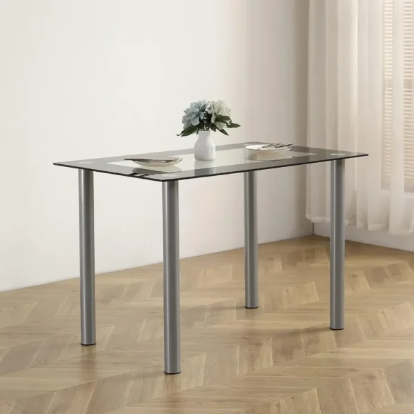 5-Piece Dining Table Set with 1 Glass Dining Table and 4 PVC Chairs, Modern Dining Table Set for Kitchen