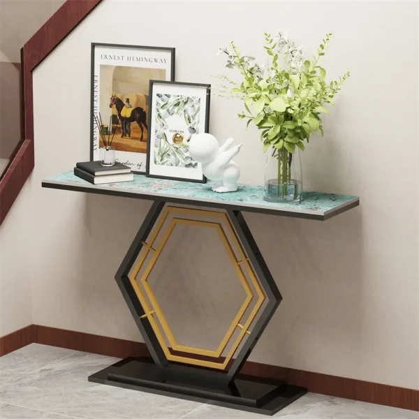 LUVODI Console Table for Entryway with Geometric Base Sleek Sintered Stone Top Long Accent Table for Hallway,Foyer Decor,Stora