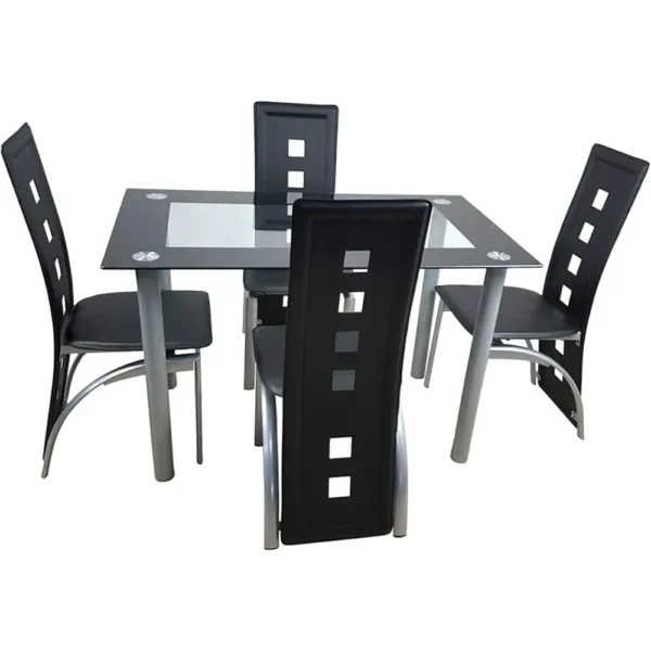 5-Piece Dining Table Set with 1 Glass Dining Table and 4 PVC Chairs, Modern Dining Table Set for Kitchen