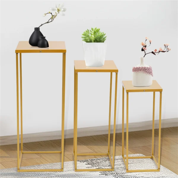 Set of 3 Metal Square Flower Stands Plant Stand Rack Art Column Road Lead Gold/Black Flower Holder For Living Room Wedding Decor