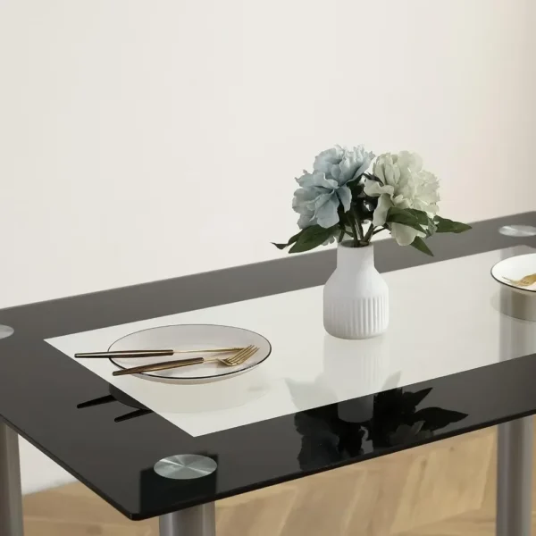 5-Piece Dining Table Set with 1 Glass Dining Table and 4 PVC Chairs, Modern Dining Table Set for Kitchen