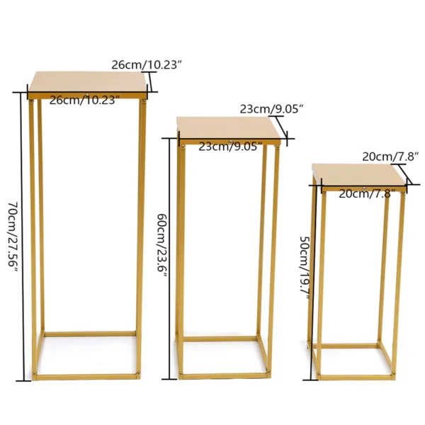 Set of 3 Metal Square Flower Stands Plant Stand Rack Art Column Road Lead Gold/Black Flower Holder For Living Room Wedding Decor
