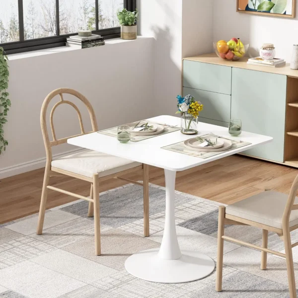 Jaxpety 31.5"" Modern Square Tulip Table White Dining Table Mid-Century Leisure Table With Pedestal Base For Living Room