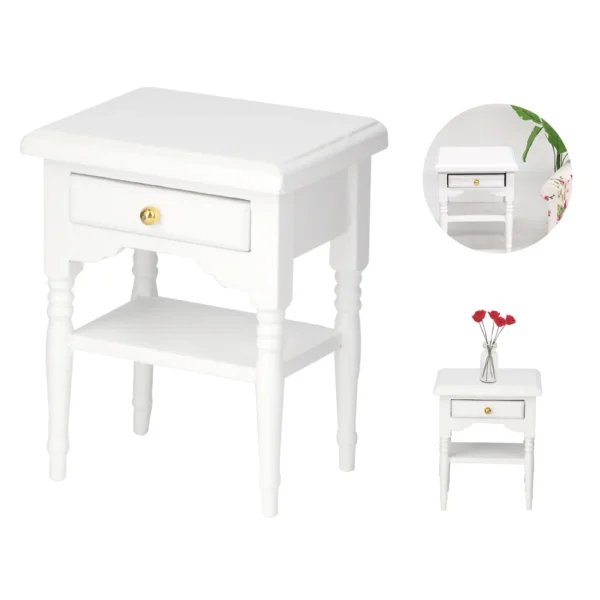 Bedside Table Furniture Mini Bedroom Furniture 1:12 White Mini Bedroom Furnishing Articles Wooden Bedside Table Model